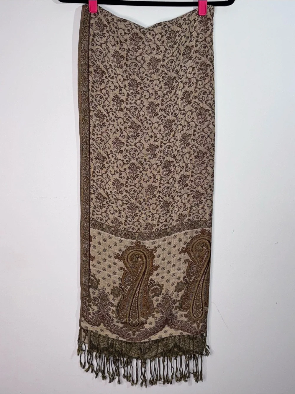 Pashma Cashmere Silk Reversible Paisley Fringe Scarf Shawl Italy 27x68